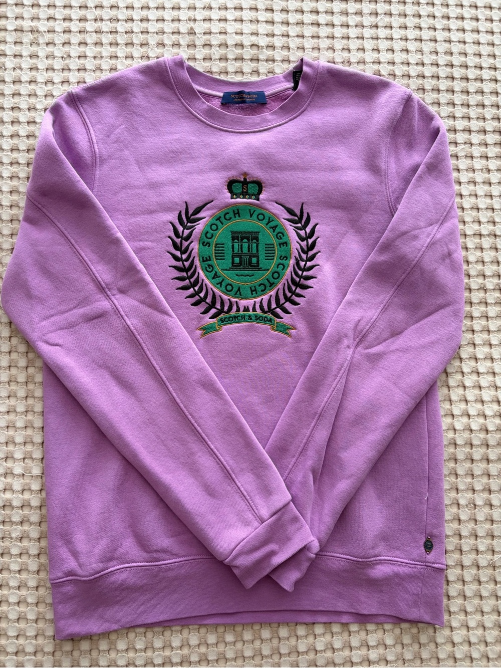 Scotch & Soda Lilac Crewneck Sweatshirt with Embroidered Crest